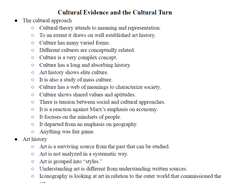 Cultural Evidence and Cultural Turn Notes