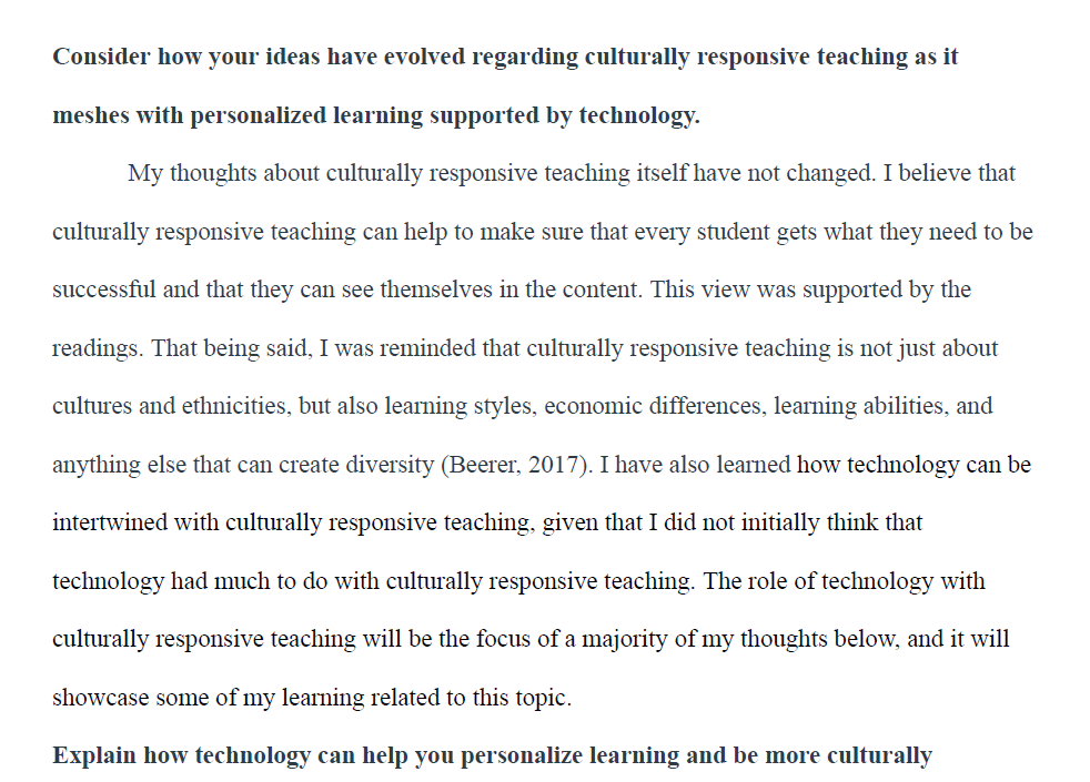 Culturally Responsive Teaching Reflection