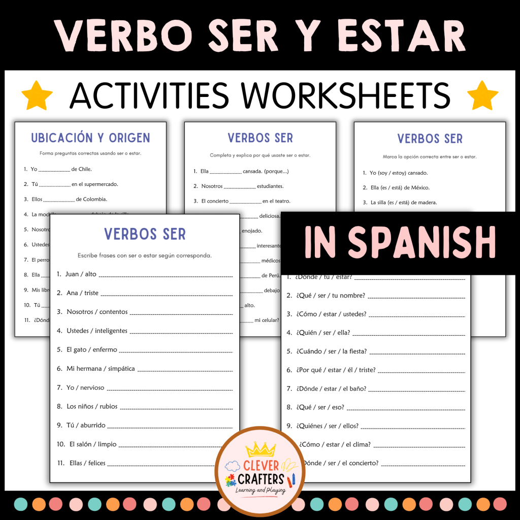 Verbo Ser y Estar Actividades - Verb To Be Grammar Worksheets in ...