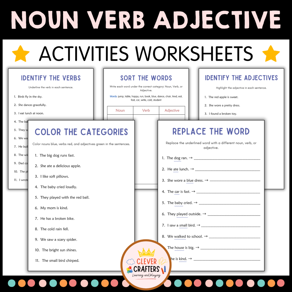 Nouns, Verbs, and Adjectives Worksheets - Grammar Worksheets 1st and ...
