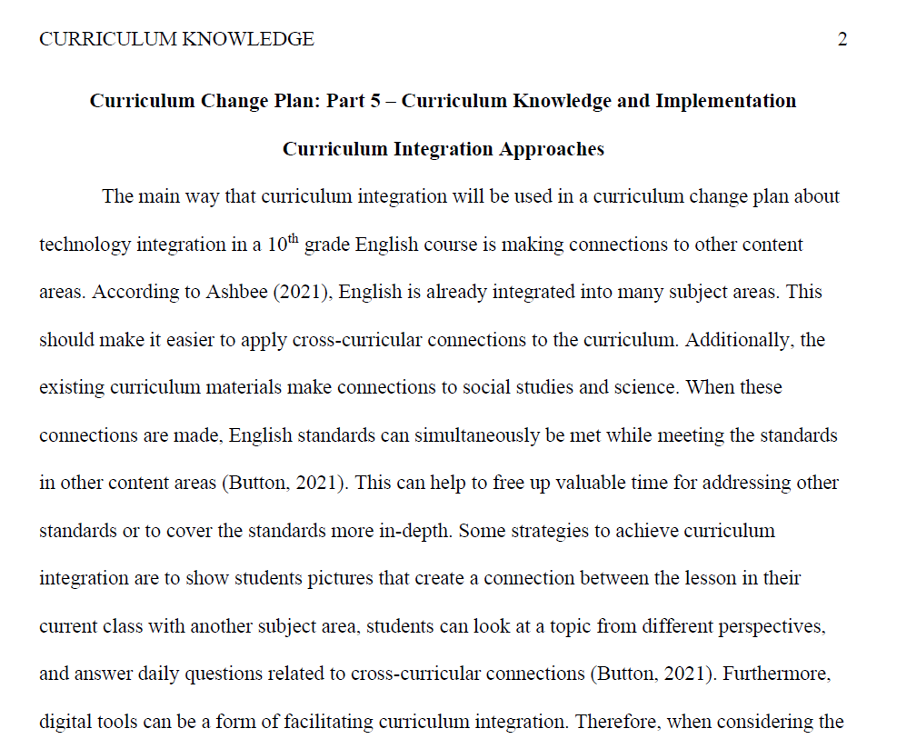 Curriculum Knowledge and Implementation with Technology Integration in 10th Grade English