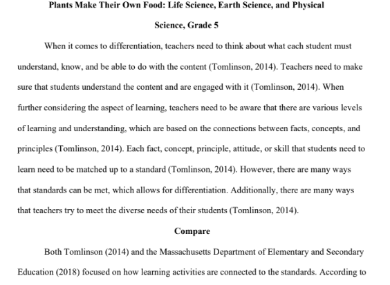 Curriculum Plan Critique on Differentiation