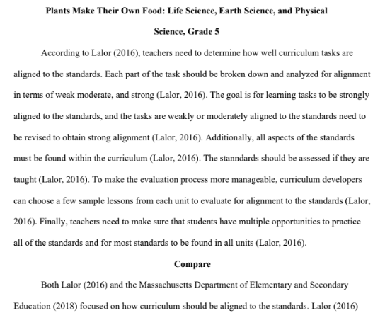 Curriculum Plan Critique on Standards