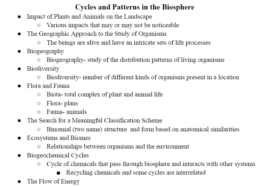 Cycles and Patterns in the Biosphere Notes