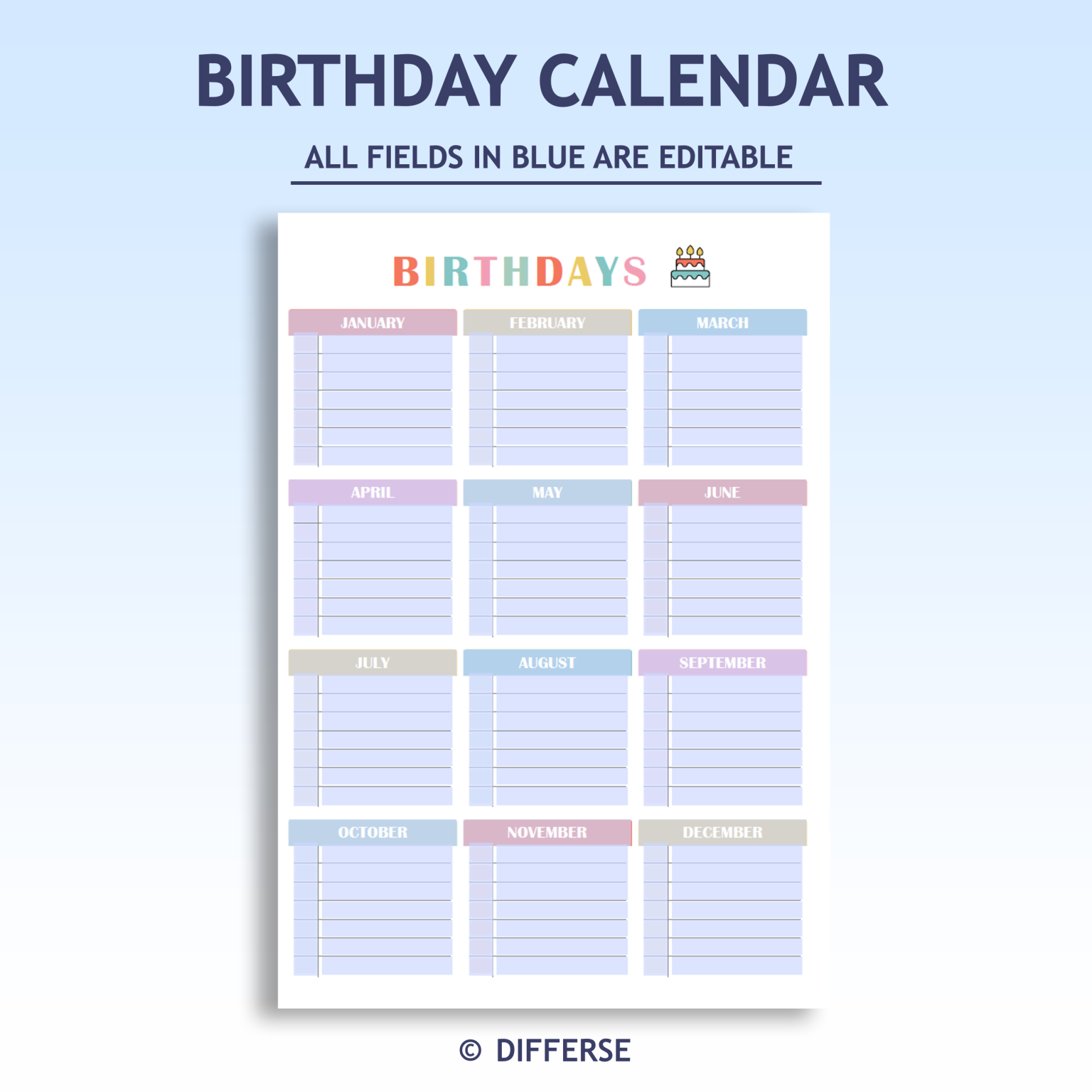Birthday Calendar | Editable Classroom Birthday Chart | Class Birthday ...