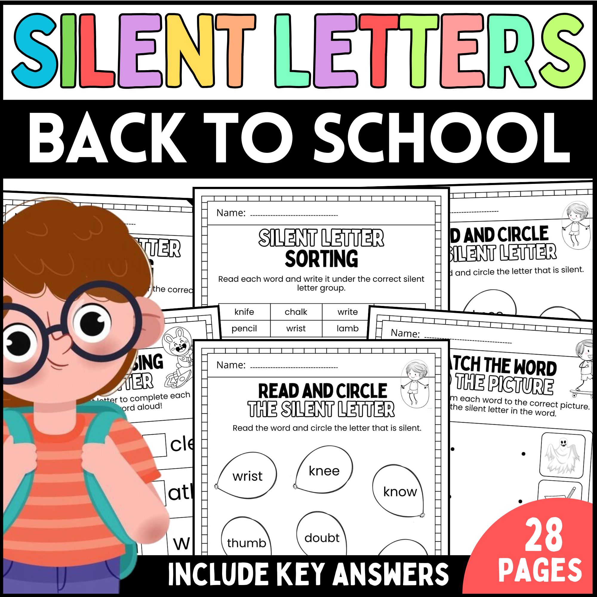 Silent Letters Worksheet for Kids in Welcome Back to School Packet