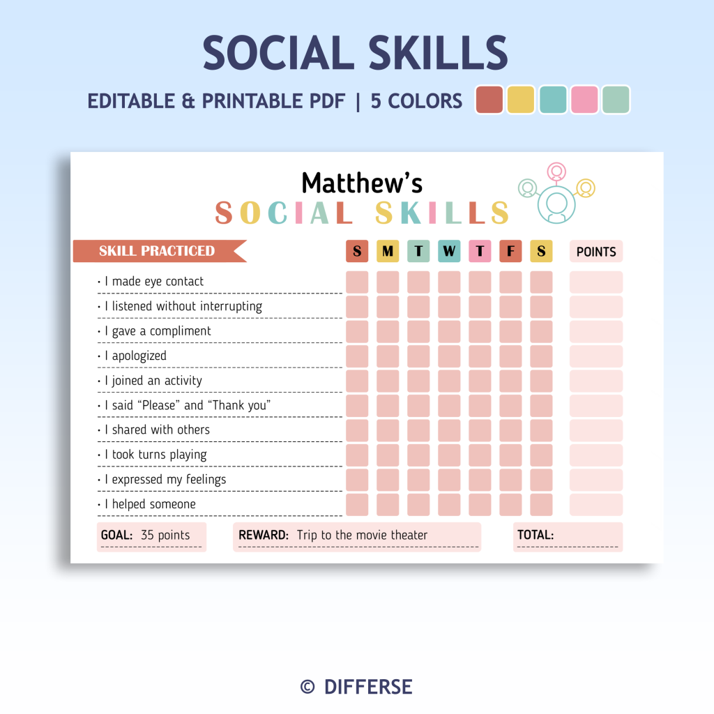 Social Skills Chart | Behavior Tracker | Early Intervention | Introvert ...