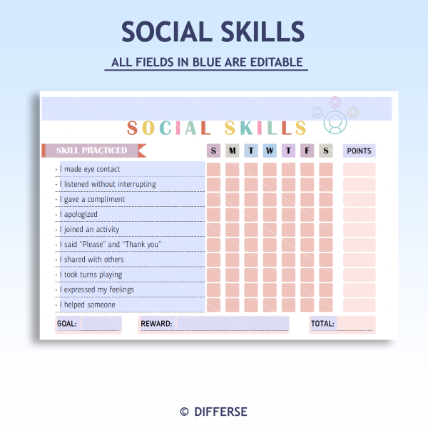Social Skills Chart | Behavior Tracker | Early Intervention | Introvert ...