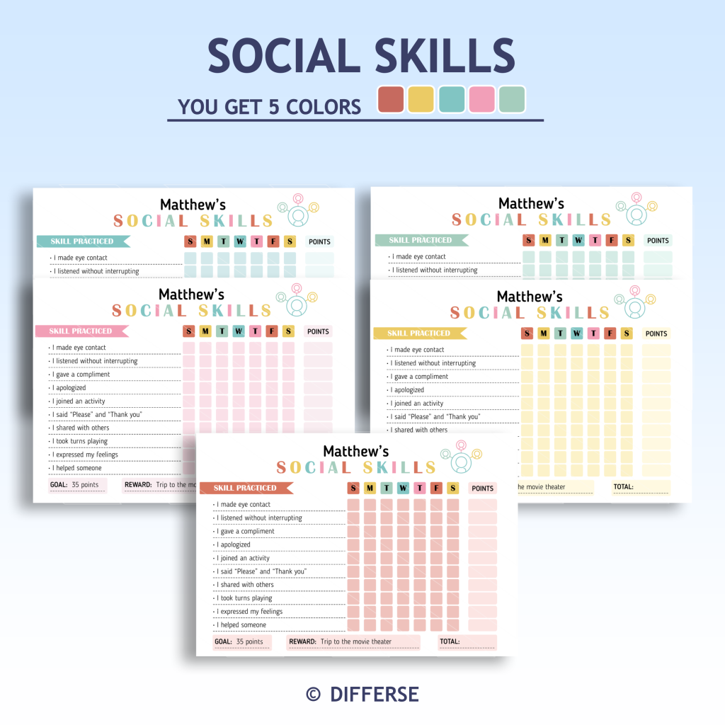 Social Skills Chart | Behavior Tracker | Early Intervention | Introvert ...