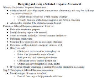 Designing and Using a Selected Response Assessment Notes