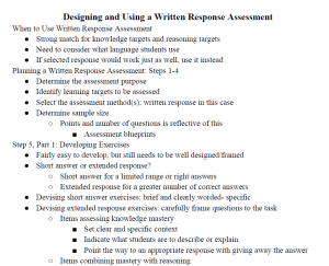 Designing and Using a Written Response Assessment Notes
