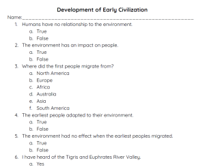Development of Early Civilizations Pre-Assessment