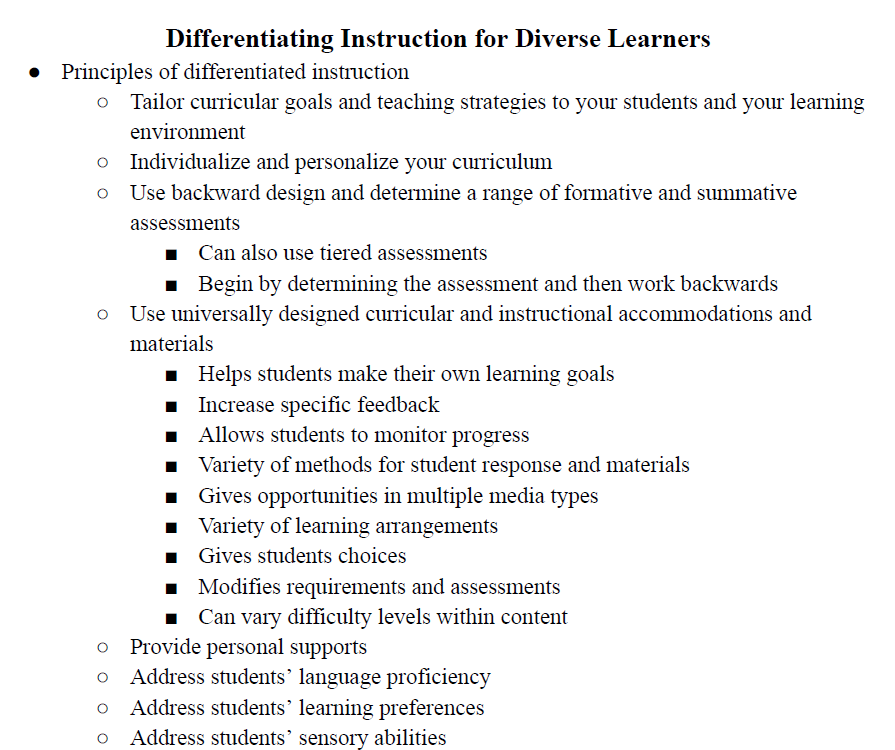 Differentiating Instruction for Diverse Learners Notes