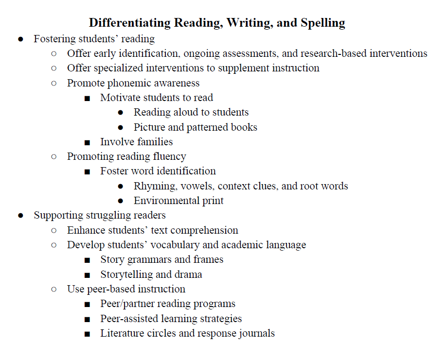 Differentiating Reading, Writing, and Spelling Notes