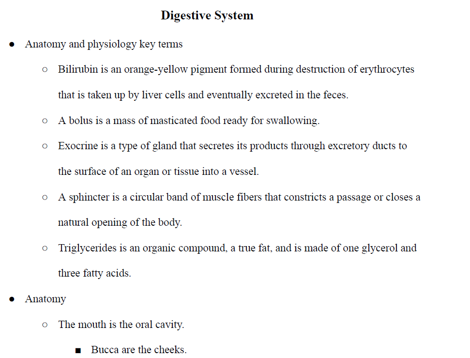 Digestive System Notes
