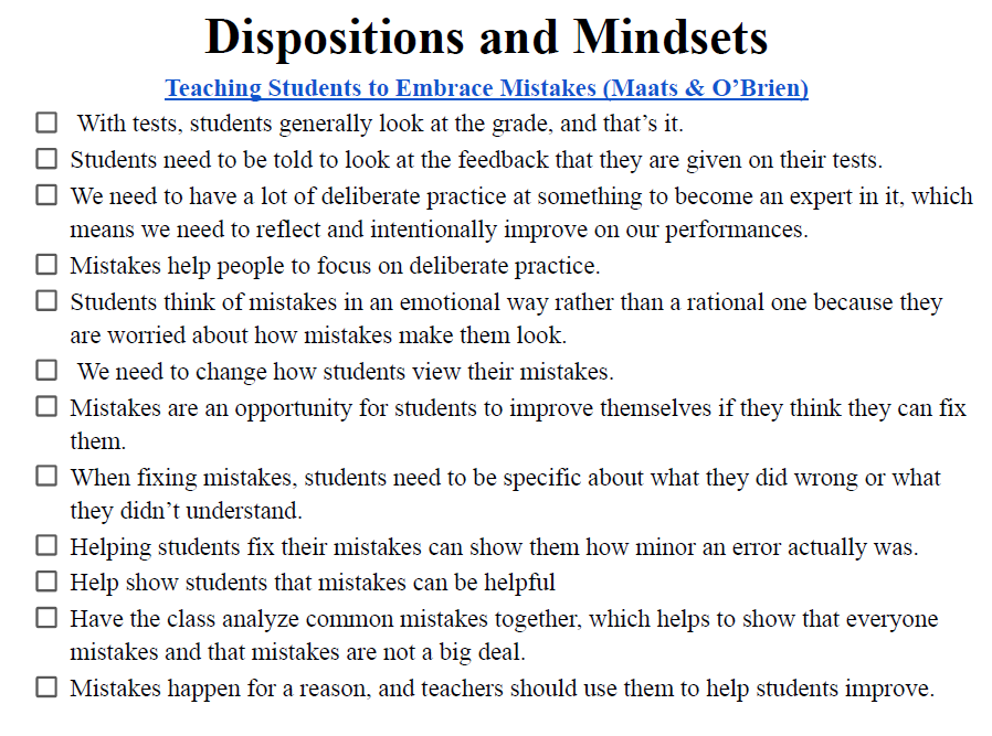 Dispositions and Mindsets in Education Notes