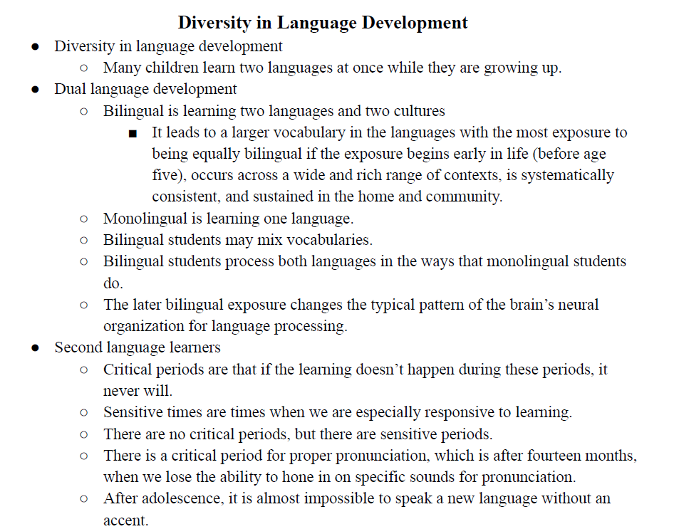 Diversity in Language Development Notes