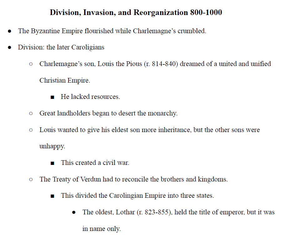 Division, Invasion, and Reorganization 800-1000 Notes