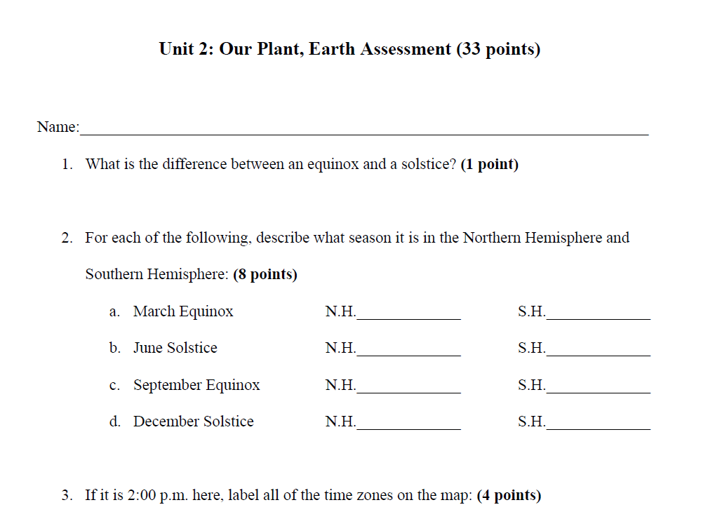 Earth and the Forces that Work in and on it Assessment