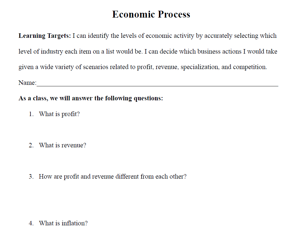 Economic Process Worksheet