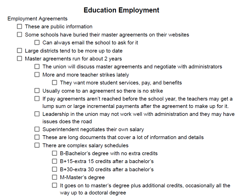 Education Employment Notes