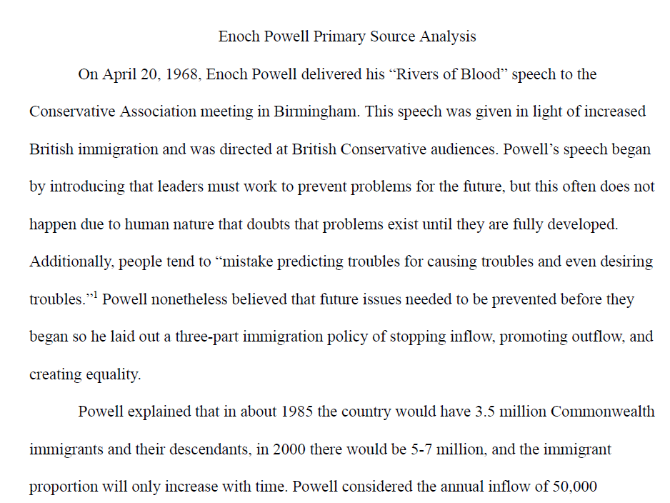 Enoch Powell Primary Source Analysis