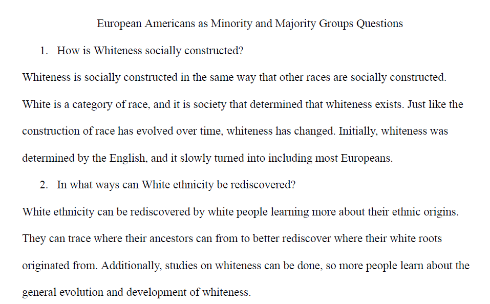 European Americans as Minority and Majority Groups Questions