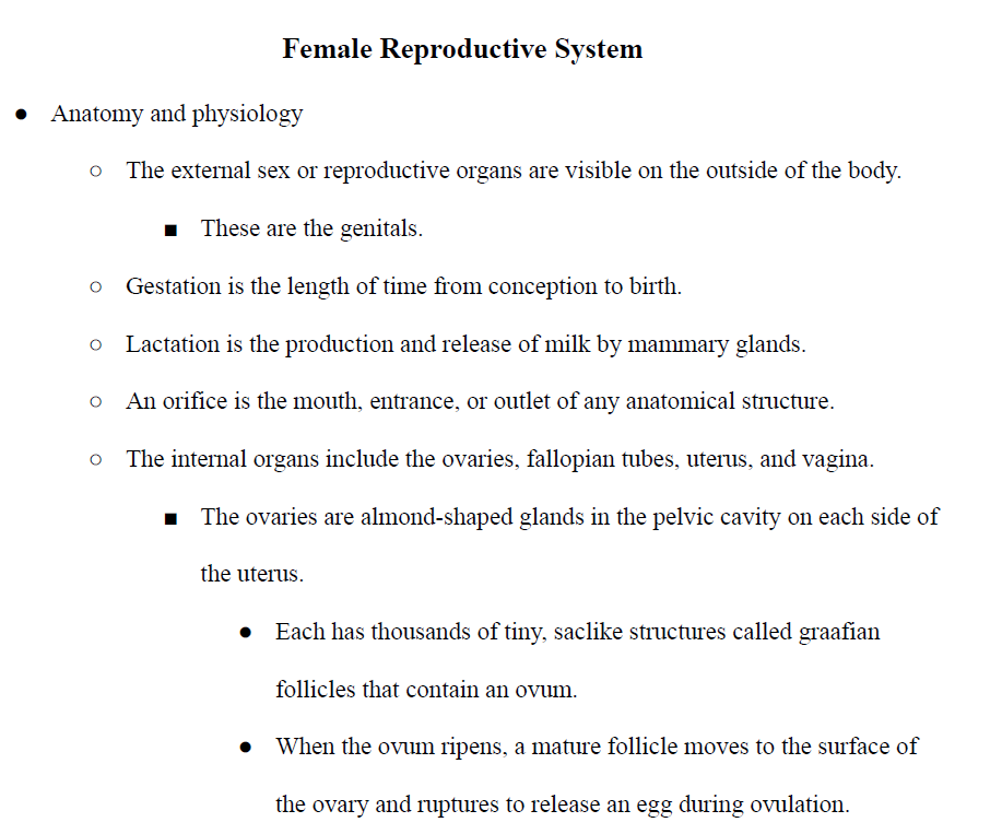 Female Reproductive System Notes