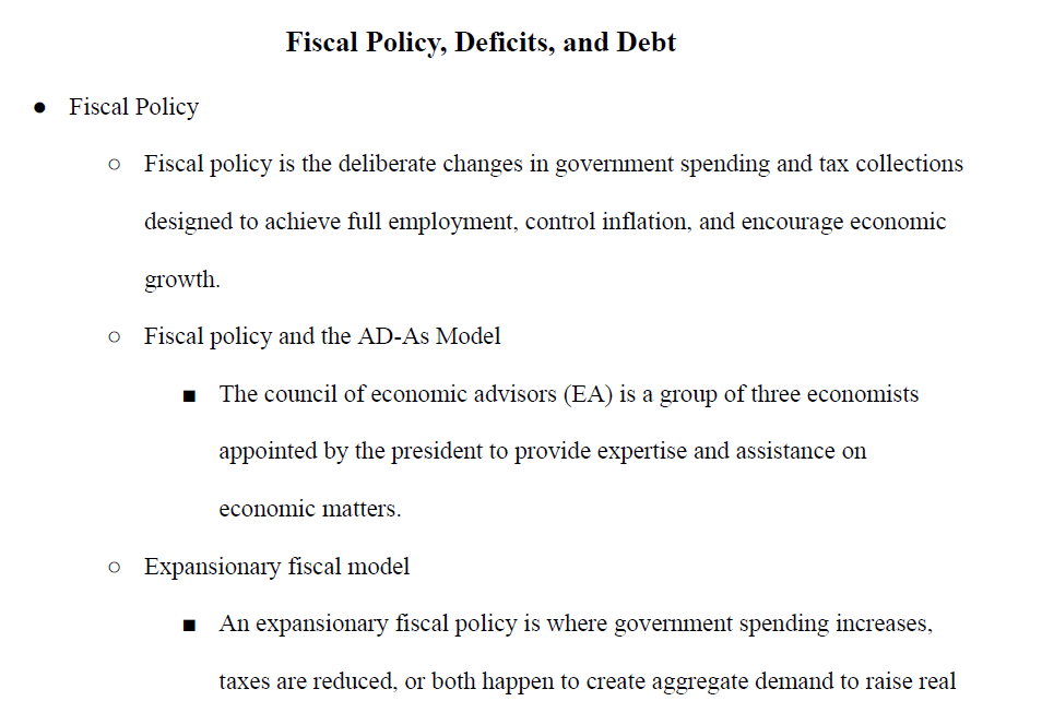 Fiscal Policy, Deficits, and Debt Notes