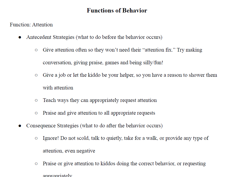 Function of Behavior Notes