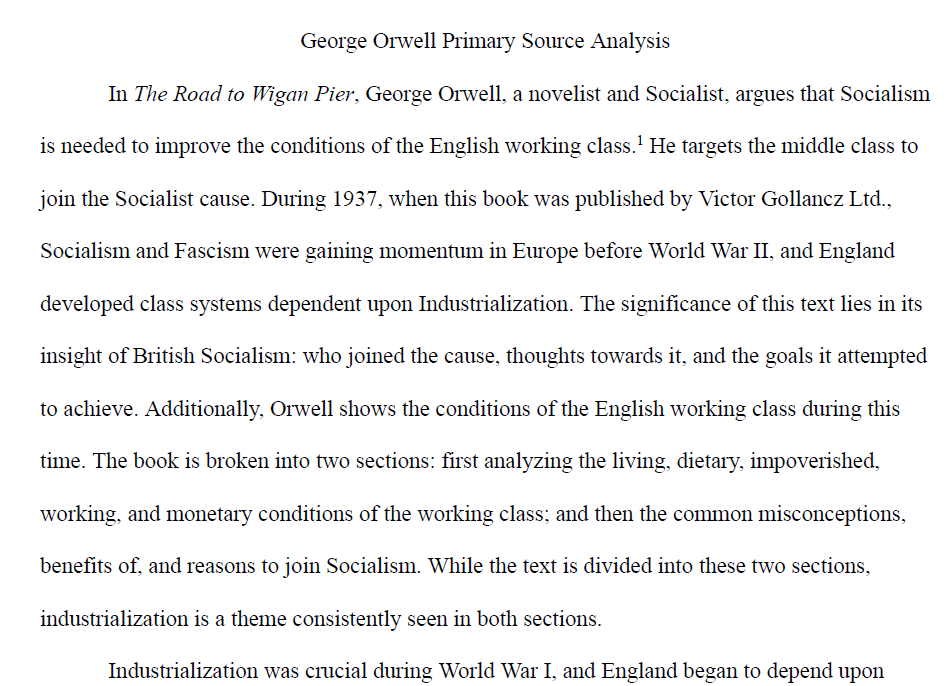 George Orwell Primary Source Analysis