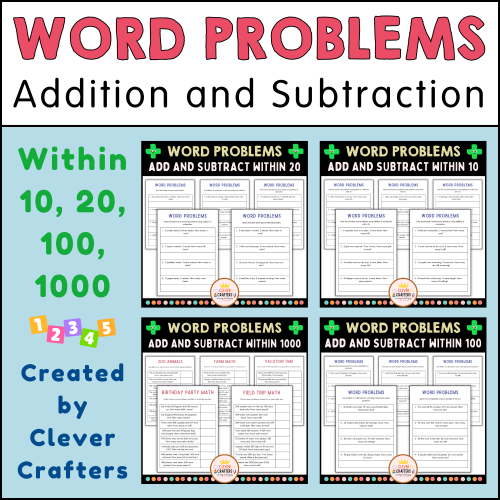 Addition and Subtraction Word Problems Within 10, 20, 100, 1000 ...