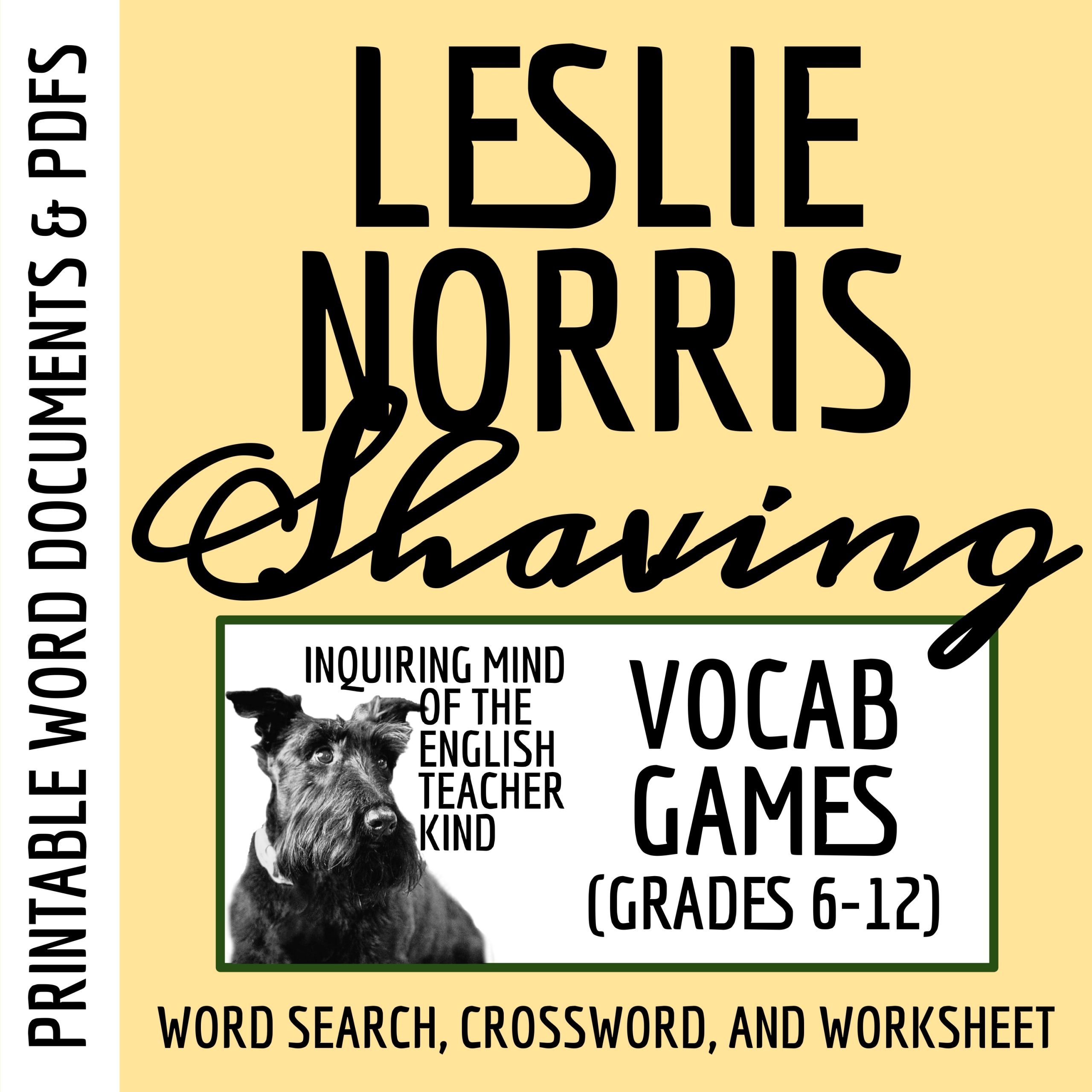 "Shaving" by Leslie Norris Vocabulary Enrichment Activities for High School (Short Story)