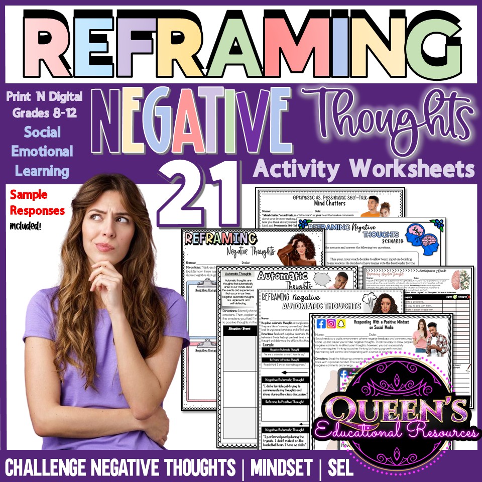 Reframing Negative Thoughts Activity Worksheets, Positive Affirmation Worksheets