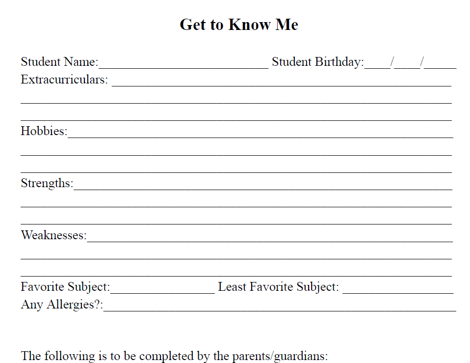 Get to Know Me Form