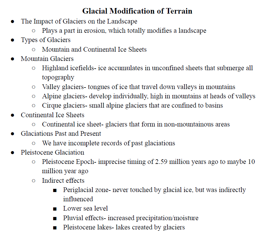 Glacial Modification of Terrain Notes