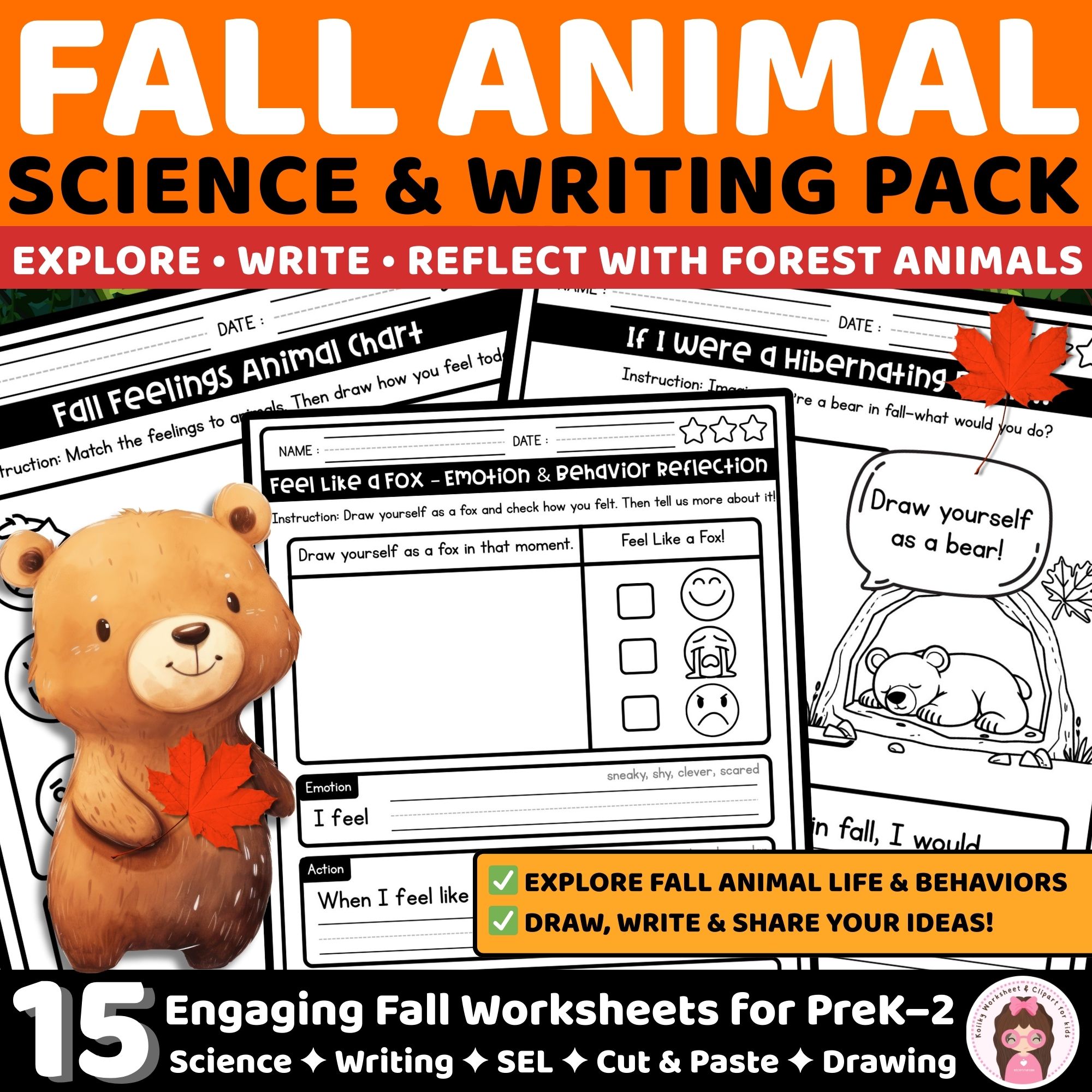 Fall Animal Science and Writing Activities SEL Pack PreK to Grade 2