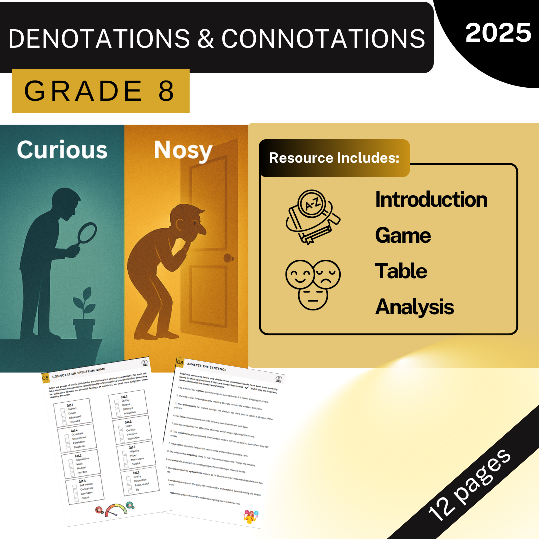 Denotations and Connotations Lesson Plan - Grade 8 - Tables, Game, Analysis