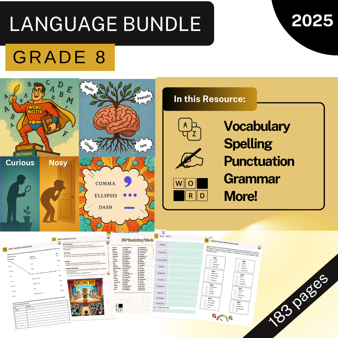 Language Bundle - Grade 8 - Vocab, Spelling Grammar, Punctuation, More!