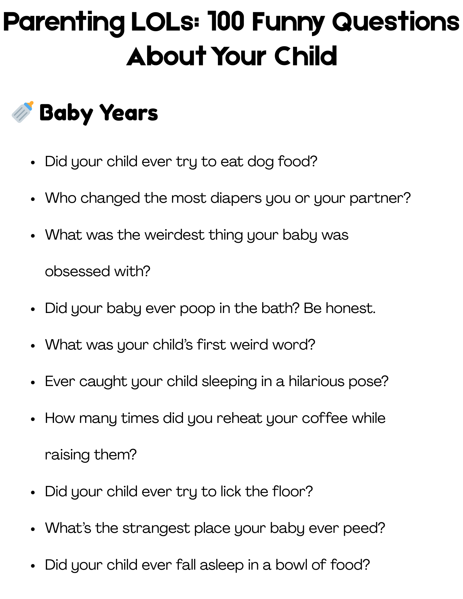 100 funny questions to ask parents about their child