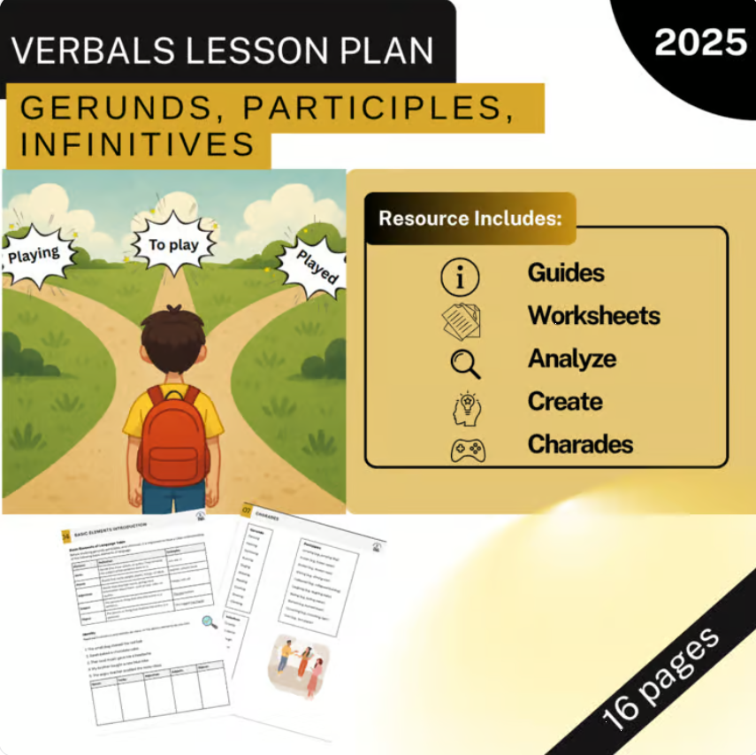 Verbals - Gerunds Participles Infinitives - Complete Lesson Plan-Worksheets Game