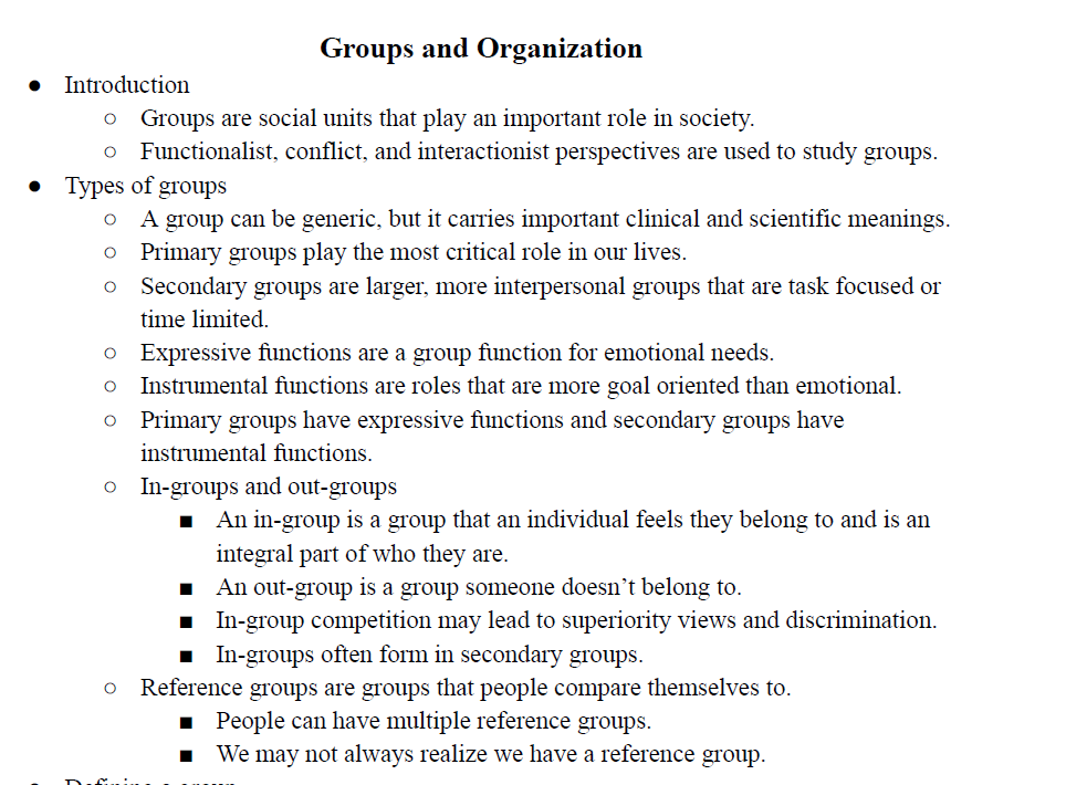 Groups and Organization Notes