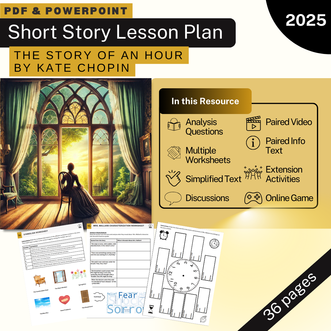 The Story of an Hour - Kate Chopin - Simplified Text, Worksheets, Video, Game ..