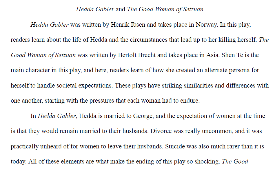 Hedda Gabler and The Good Woman of Setzuan Paper