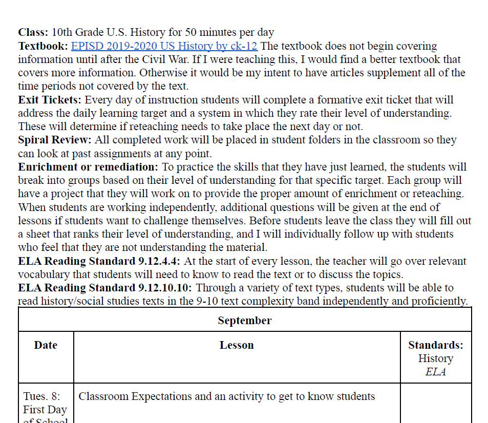 High School U.S. History Benchmark Blocking