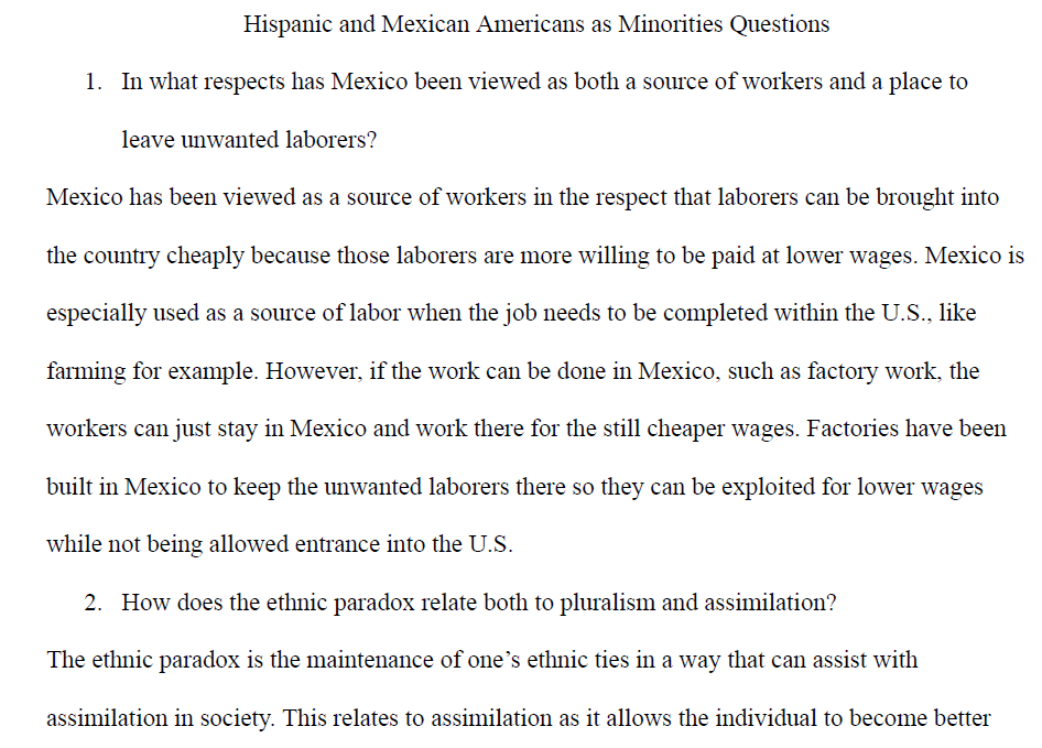 Hispanic and Mexican Americans as Minorities Questions