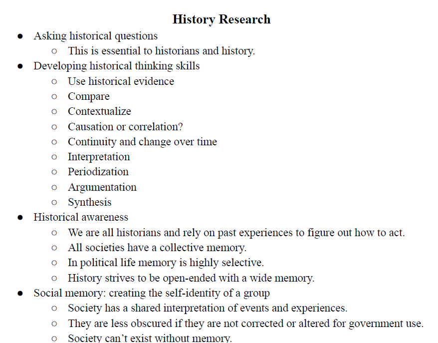 History Research Notes