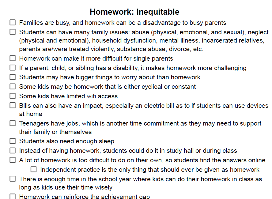 Homework is Inequitable Notes