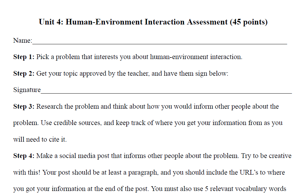 Human-Environment Interaction Assessment Option 1: Social Media Post