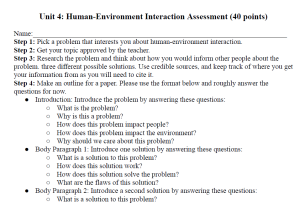 Human-Environment Interaction Assessment Option 2: Research Paper